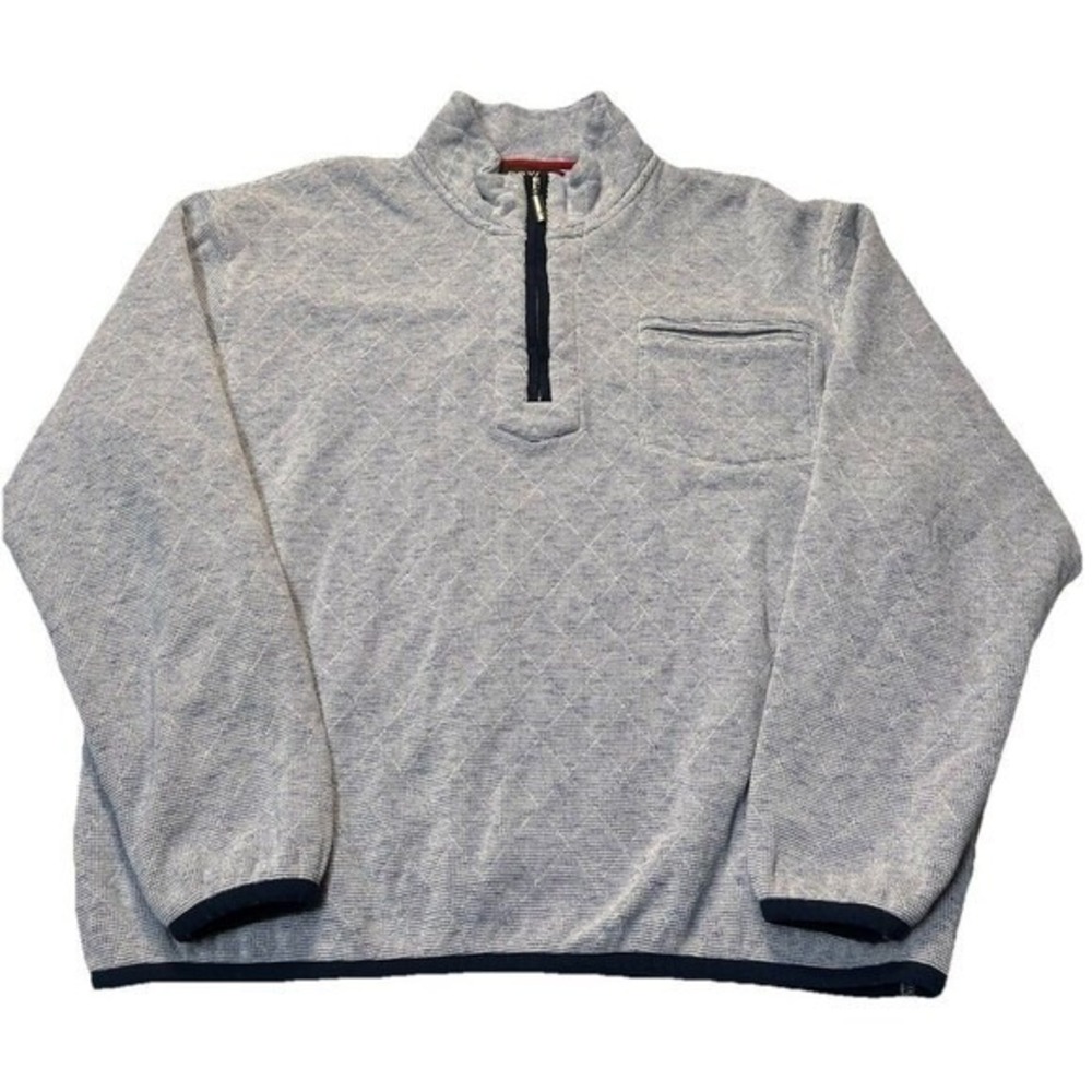 Orvis Mens XL Quarter Zip Pullover Navy White Textured Sweater Fleece